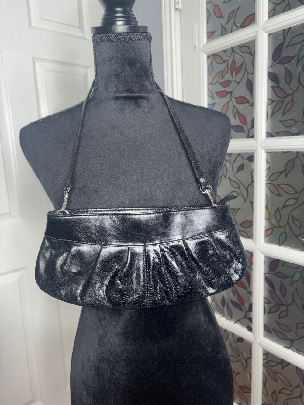 Aldo Black Ruched Leather Shoulder Bag